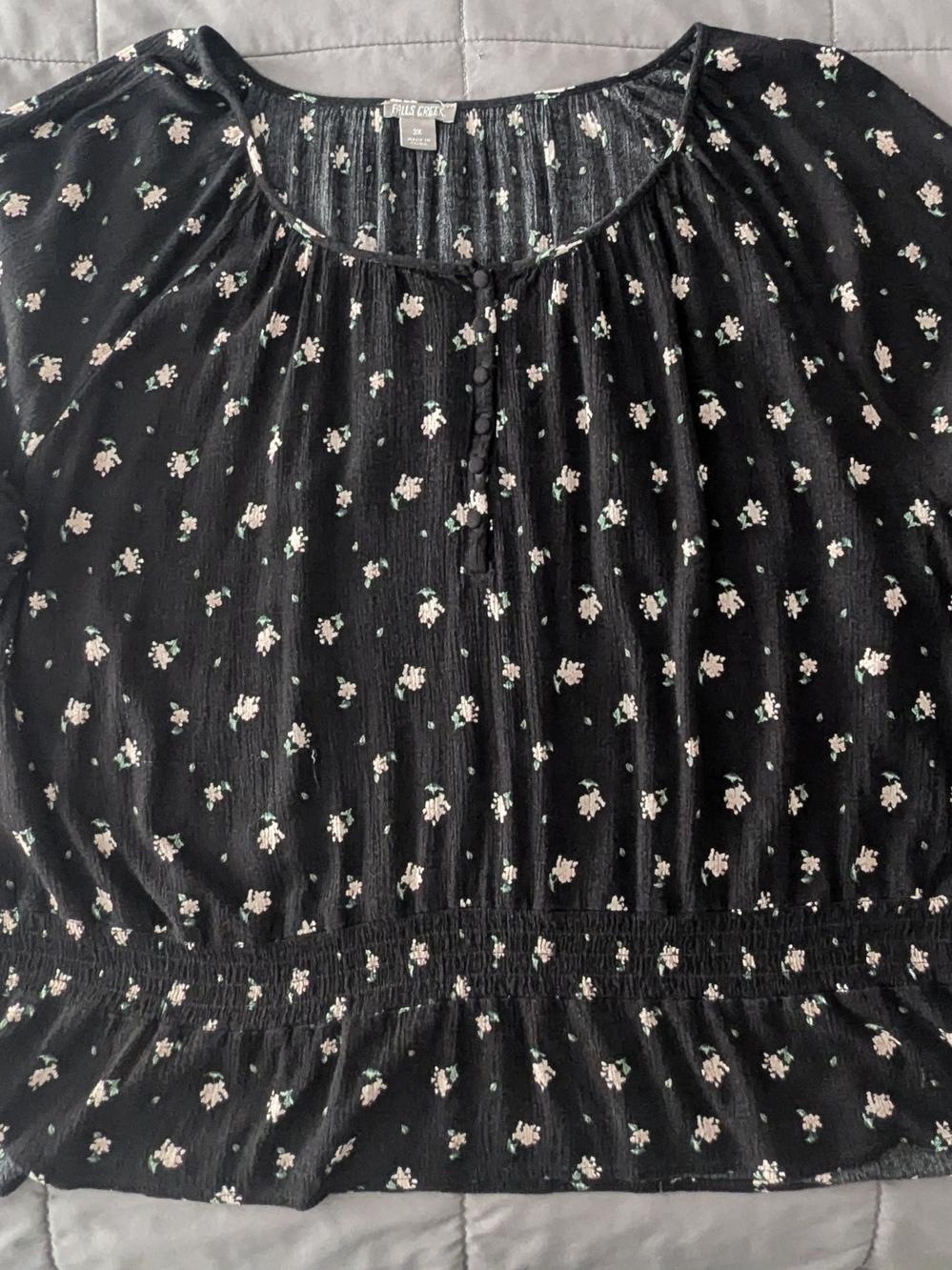 Falls Creek Black Floral Peasant Blouse